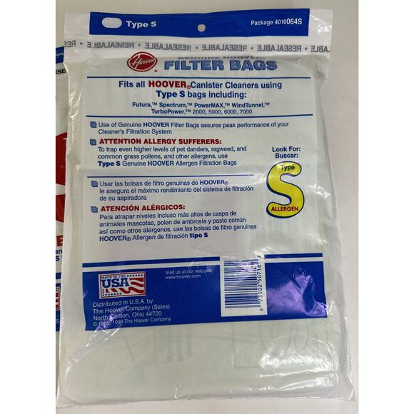 9 Hoover 4010064S Type S Futura Spectrum Canister Vacuum Paper Bags Genuine New - Picture 2 of 2